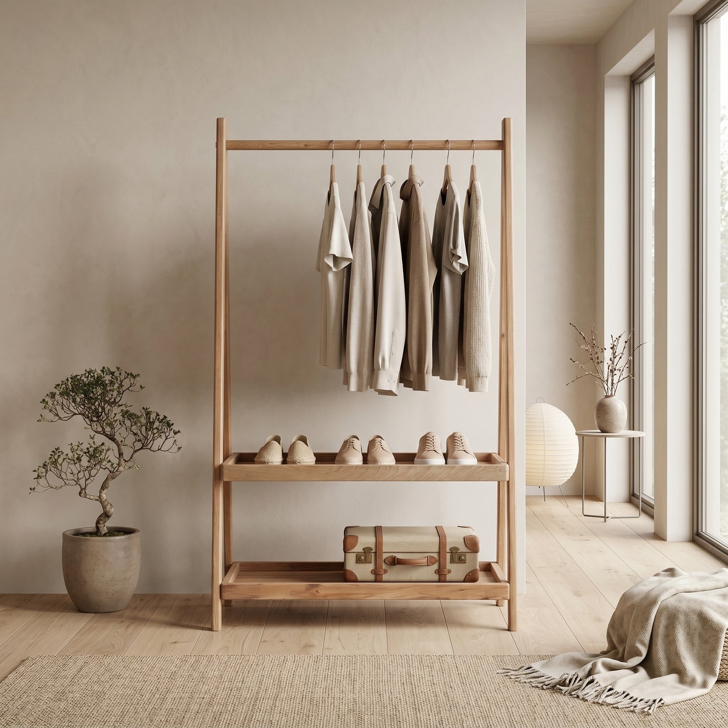 Κρεμάστρα Ρούχων Ανοιχτή Ντουλάπα Σταντ Ρούχων Ράφι Κρεβατοκάμαρας Μασίφ Ξύλο OG-AH352