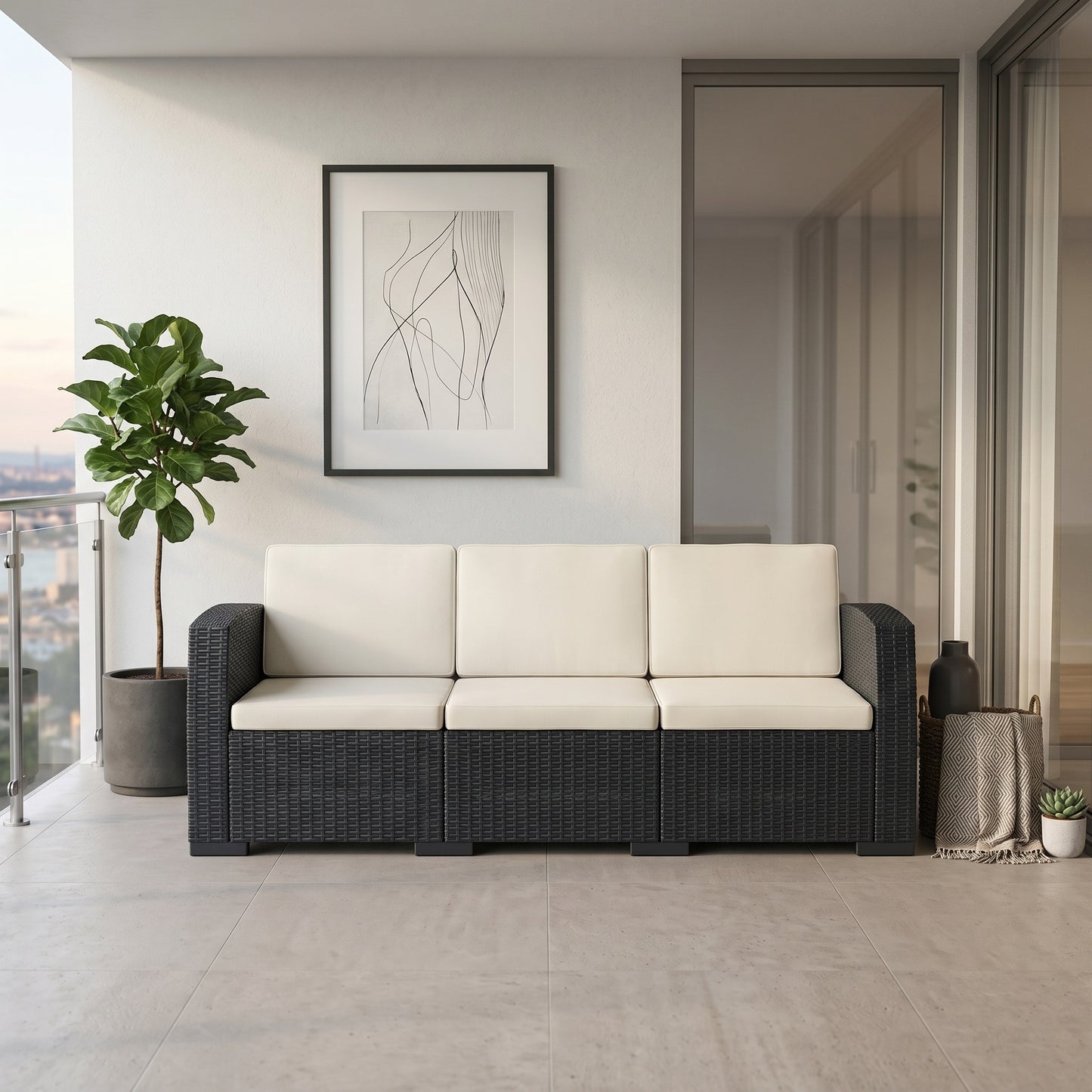 Τριθέσιος Καναπές Κήπου Γκρι με UV Protection Κατάλληλος για Εσωτερική & Εξωτερική Χρήση 53.0819