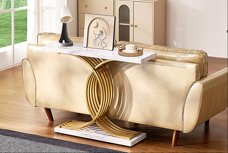 Στενή Κονσόλα Εισόδου Μοντέρνα Τραπέζι Μπουφές Λευκό με Χρυσό 100 x 30 x 81 εκ YJXXGZ-003