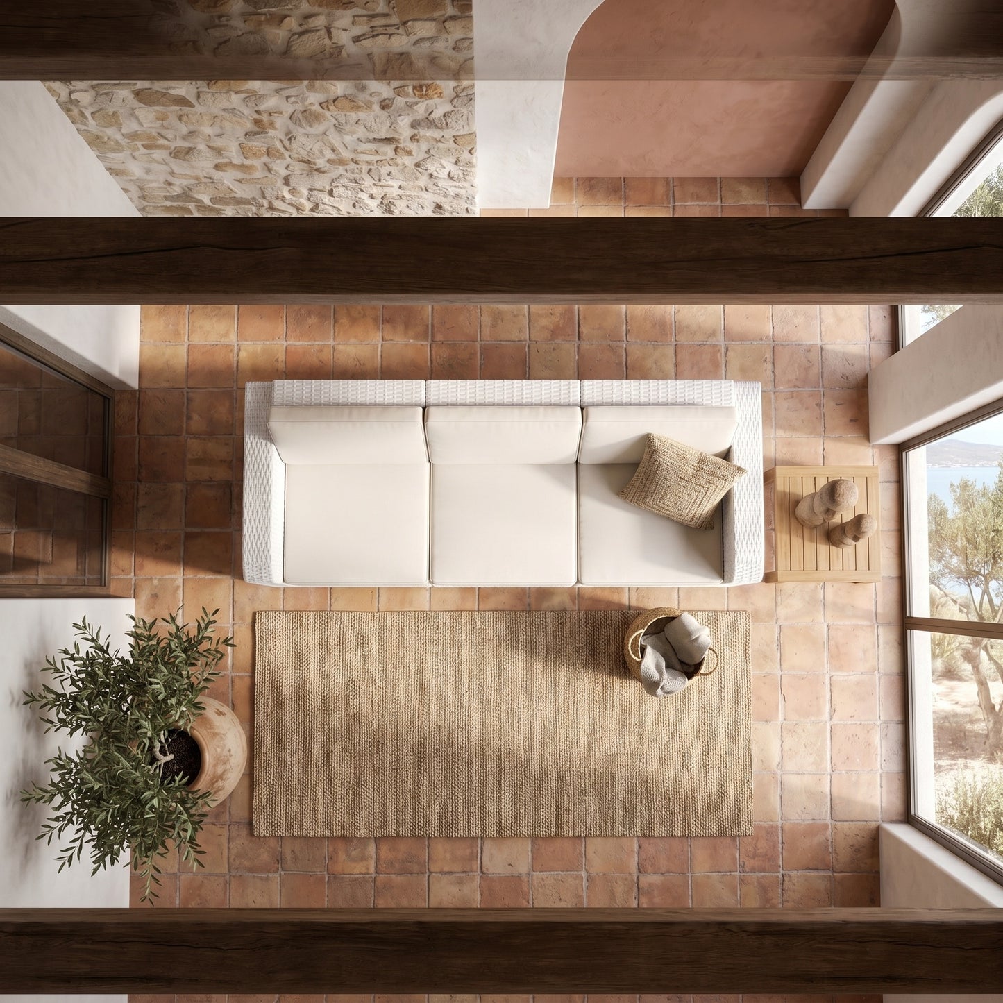 Τριθέσιος Καναπές Κήπου Λευκός με UV Protection Για Εσωτερική & Εξωτερική Χρήση 53.0813