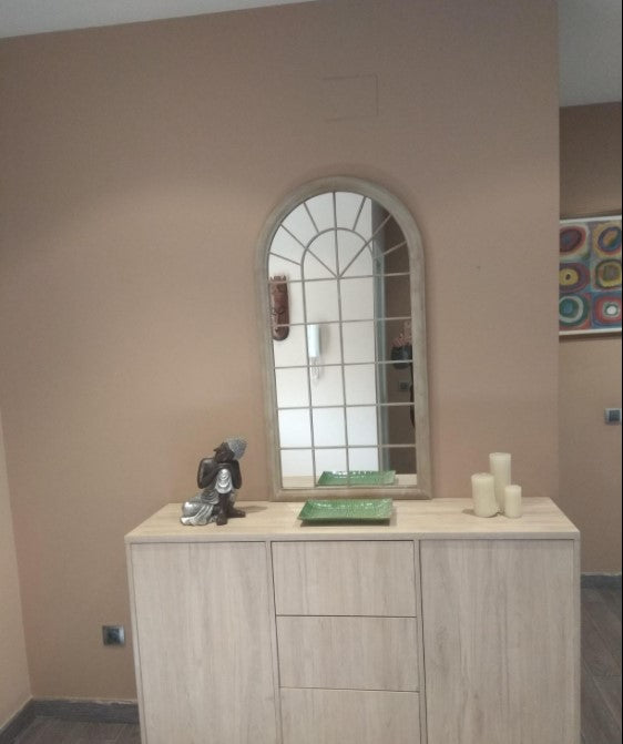 Antique Mirror White Window Arch Metallic 60x116 cm for Indoor and Outdoor Spaces 141224