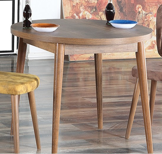 Τραπέζι Κουζίνας Τραπεζαρίας Στρόγγυλο Ροτόντα 90 εκ Παλαιωμένο Λευκό-Καρυδιά-Μαύρο 107BCK1504