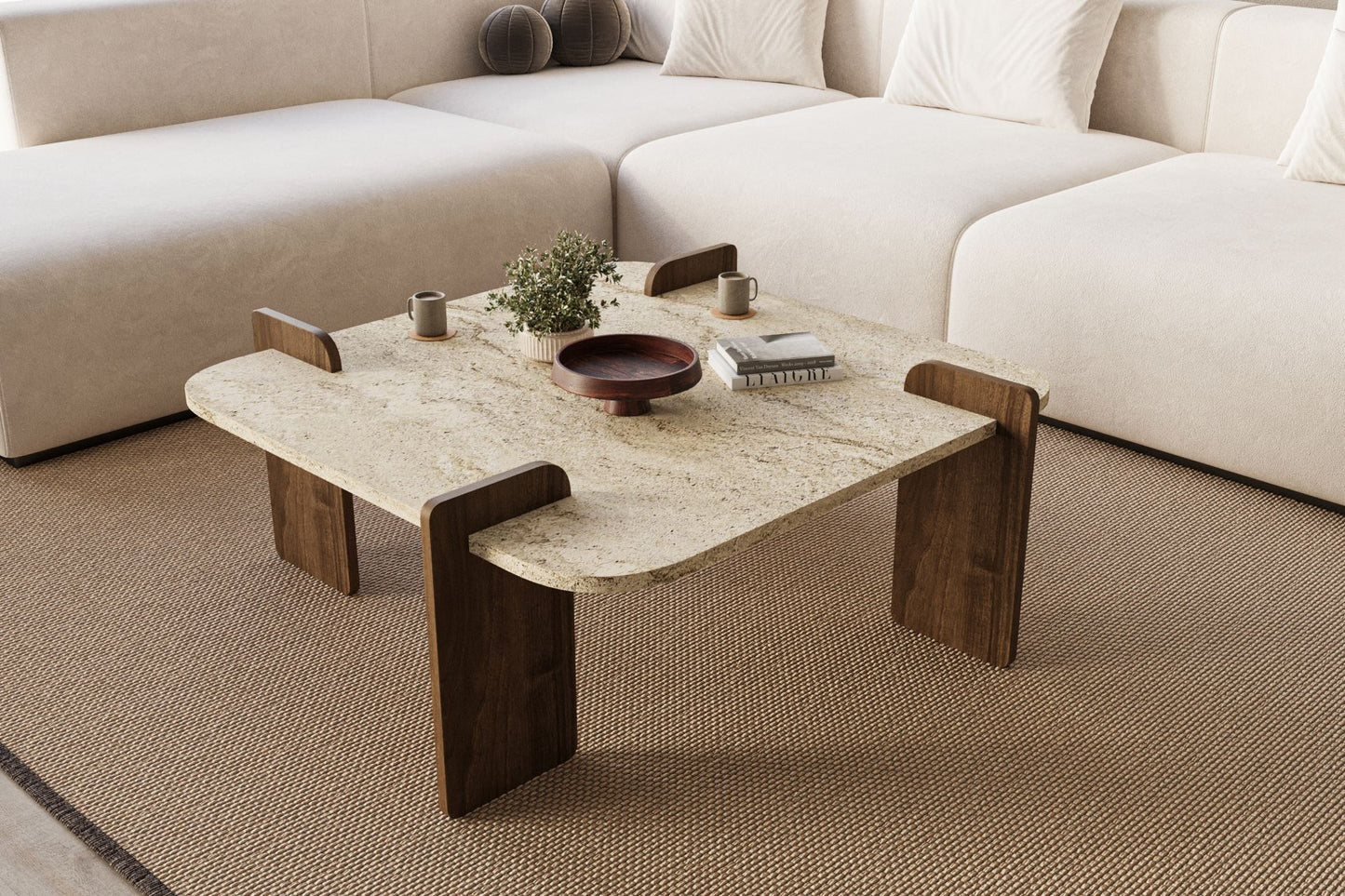 Τραπεζάκι Σαλονιού Travertine - Καρυδί 90 x 90 x 35 εκ GR116SAM1501