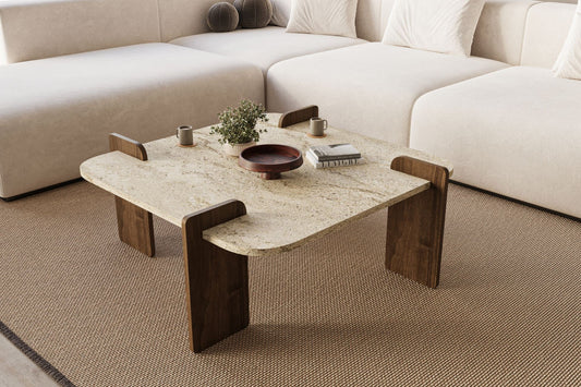 Τραπεζάκι Σαλονιού Travertine - Καρυδί 90 x 90 x 35 εκ GR116SAM1501