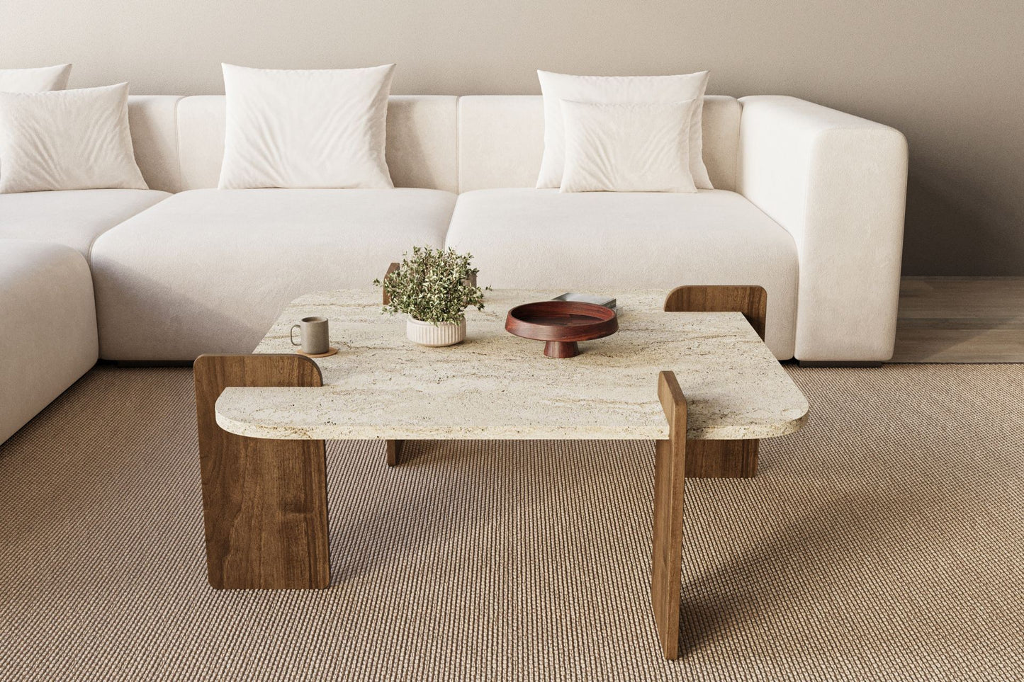 Τραπεζάκι Σαλονιού Travertine - Καρυδί 90 x 90 x 35 εκ GR116SAM1501