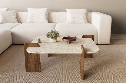 Τραπεζάκι Σαλονιού Travertine - Καρυδί 90 x 90 x 35 εκ GR116SAM1501