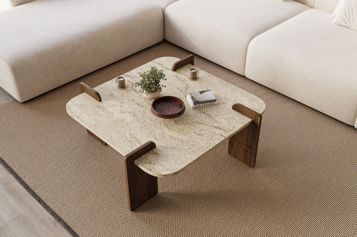 Τραπεζάκι Σαλονιού Travertine - Καρυδί 90 x 90 x 35 εκ GR116SAM1501