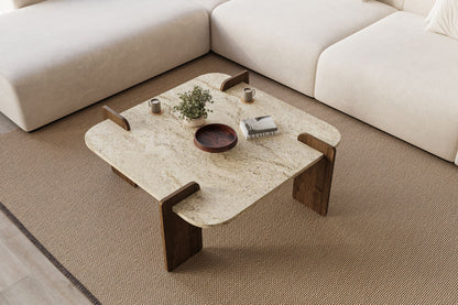 Τραπεζάκι Σαλονιού Travertine - Καρυδί 90 x 90 x 35 εκ GR116SAM1501