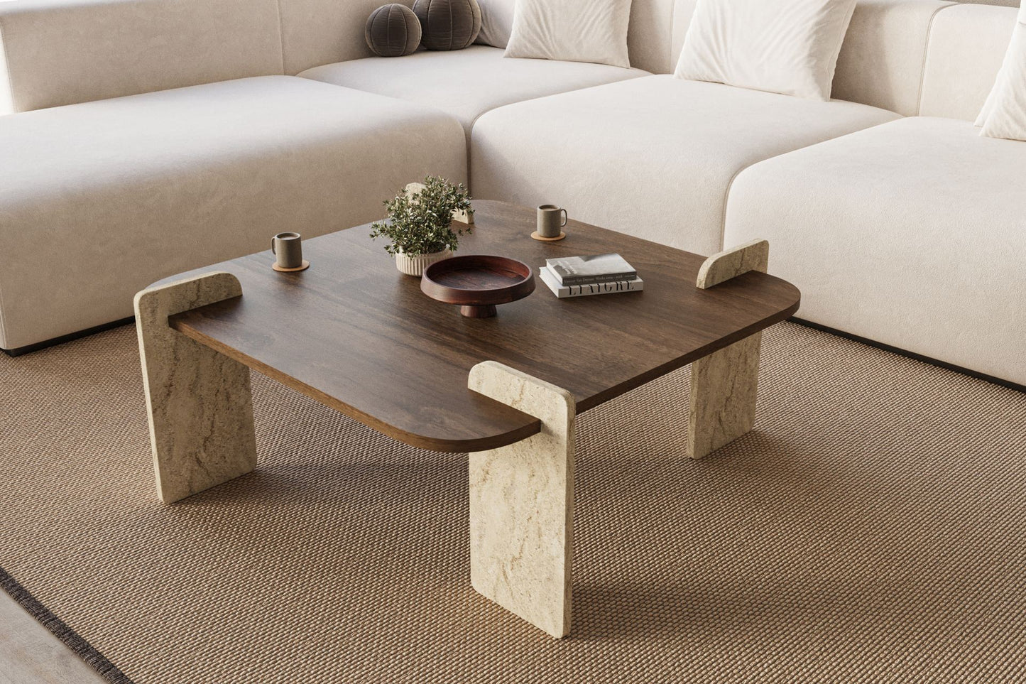 Τραπεζάκι Σαλονιού Καρυδί - Travertine 90 x 90 x 35 εκ GR116SAM1502