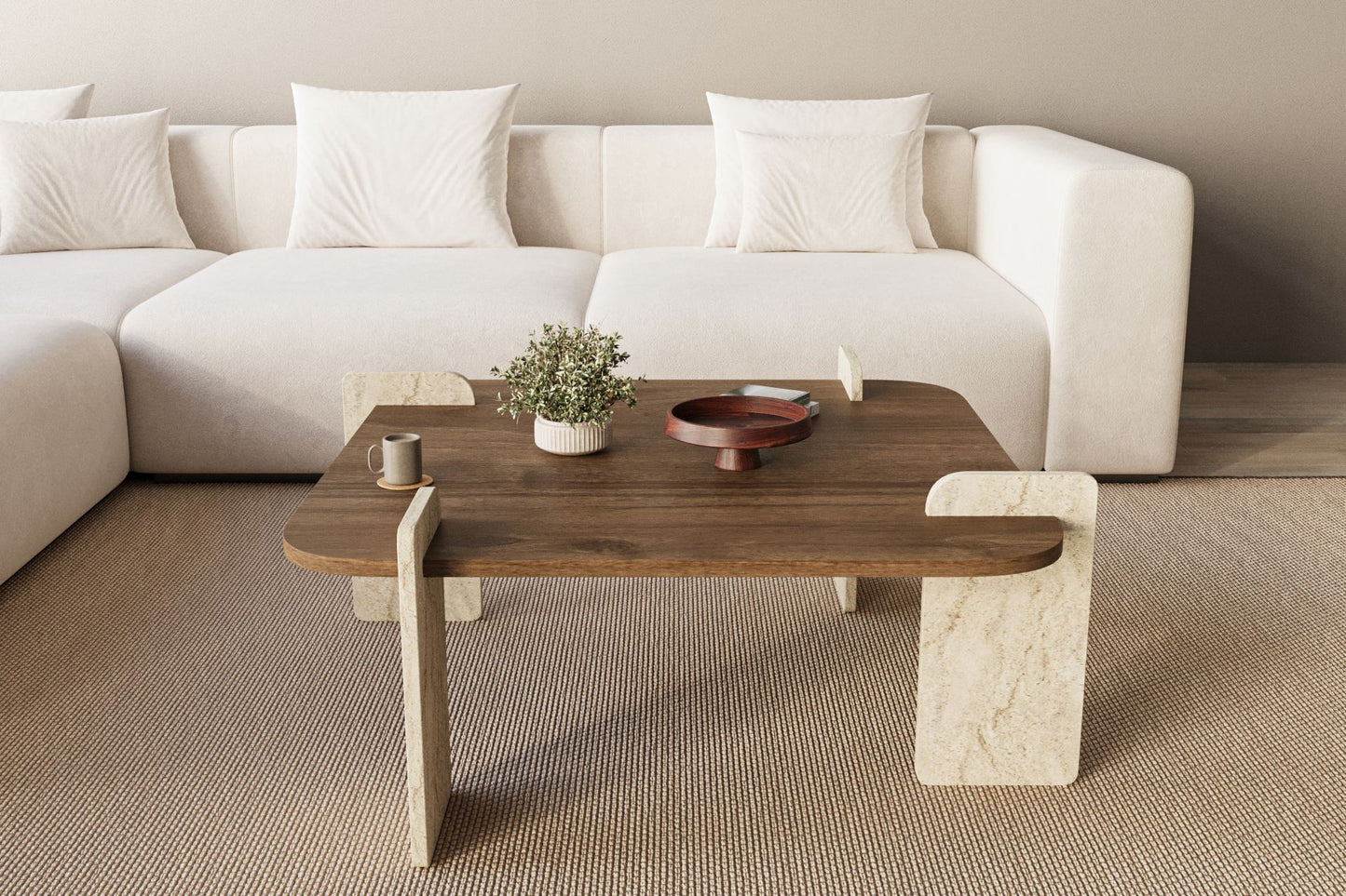 Τραπεζάκι Σαλονιού Καρυδί - Travertine 90 x 90 x 35 εκ GR116SAM1502