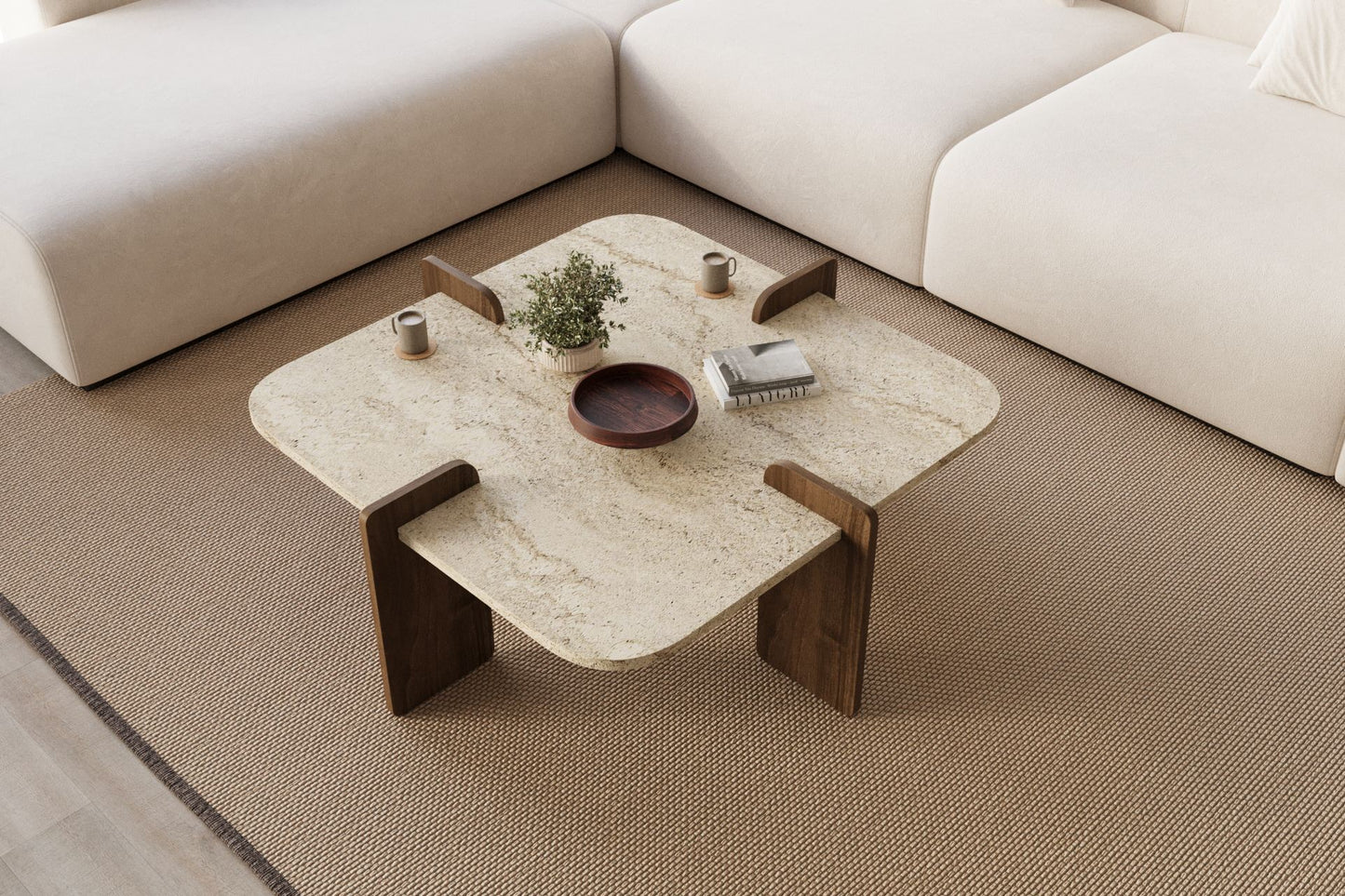 Τραπεζάκι Σαλονιού Travertine - Καρυδί 90 x 90 x 35 εκ GR116SAM1503