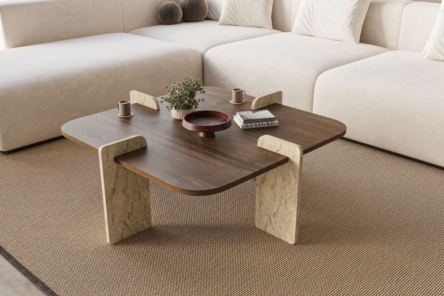 Τραπεζάκι Σαλονιού Καρυδί - Travertine 90 x 90 x 35 εκ GR116SAM1504