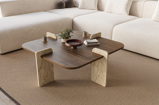 Τραπεζάκι Σαλονιού Καρυδί - Travertine 90 x 90 x 35 εκ GR116SAM1504
