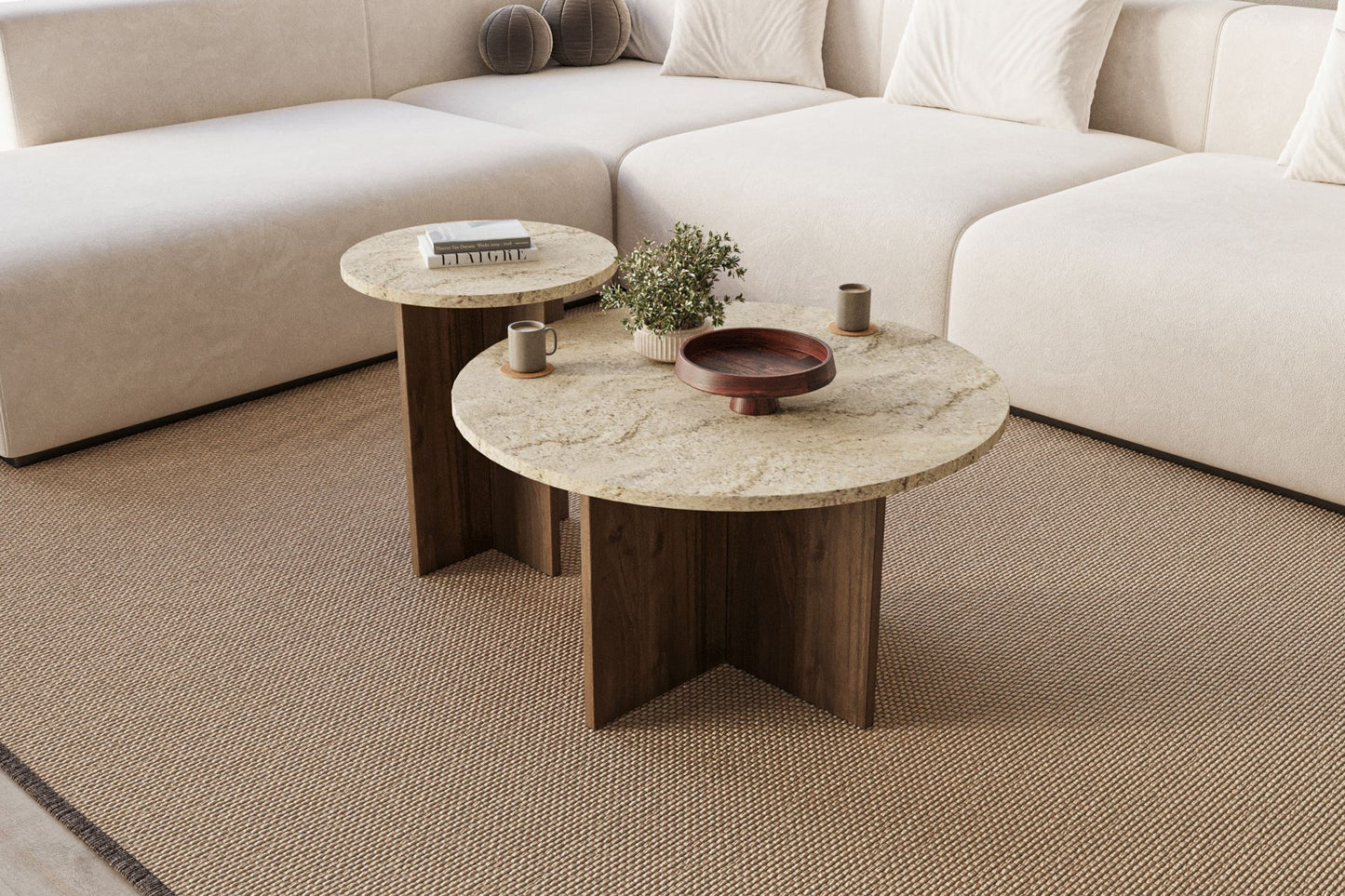 Τραπεζάκι Σαλονιού Set Travertine - Καρυδί 70 x 70 x 40 εκ GR116SAM1509