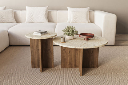 Τραπεζάκι Σαλονιού Set Travertine - Καρυδί 70 x 70 x 40 εκ GR116SAM1509