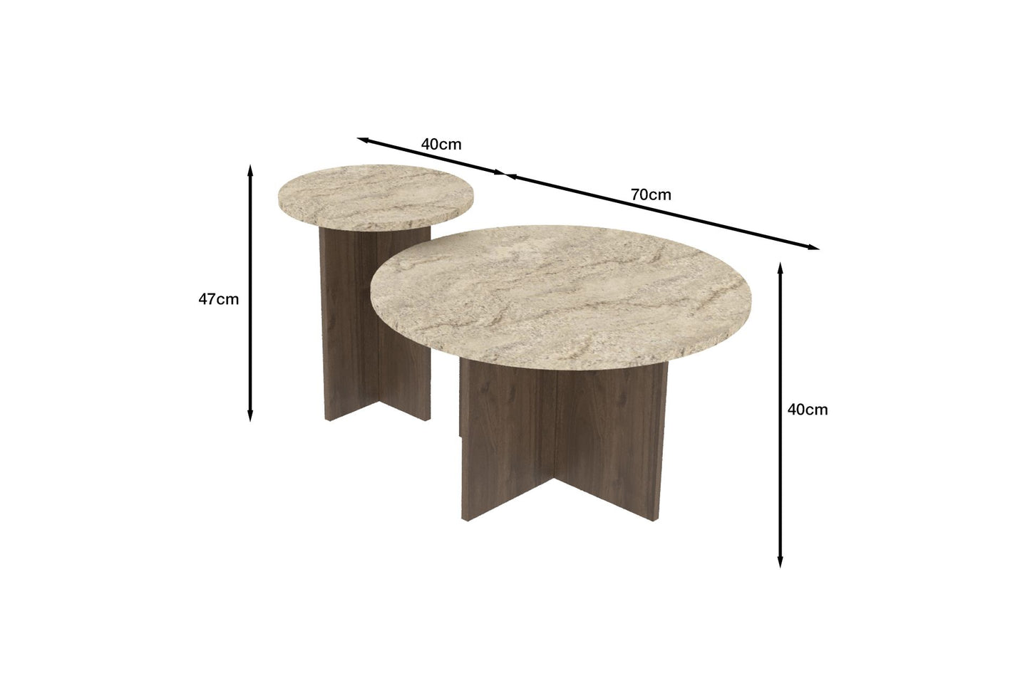Τραπεζάκι Σαλονιού Set Travertine - Καρυδί 70 x 70 x 40 εκ GR116SAM1509