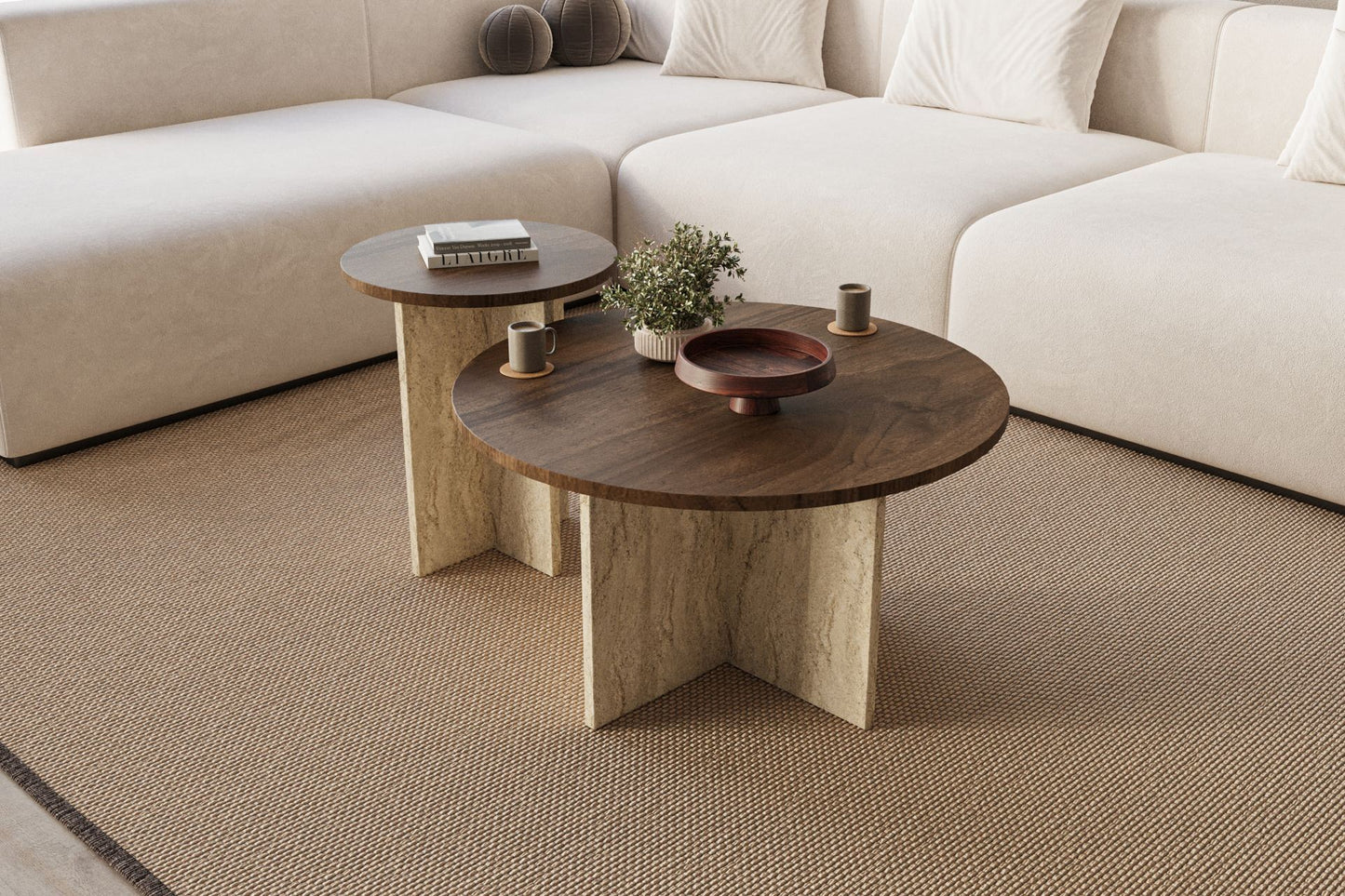 Τραπεζάκι Σαλονιού Set Καρυδί - Travertine 70 x 70 x 40 εκ GR116SAM1510