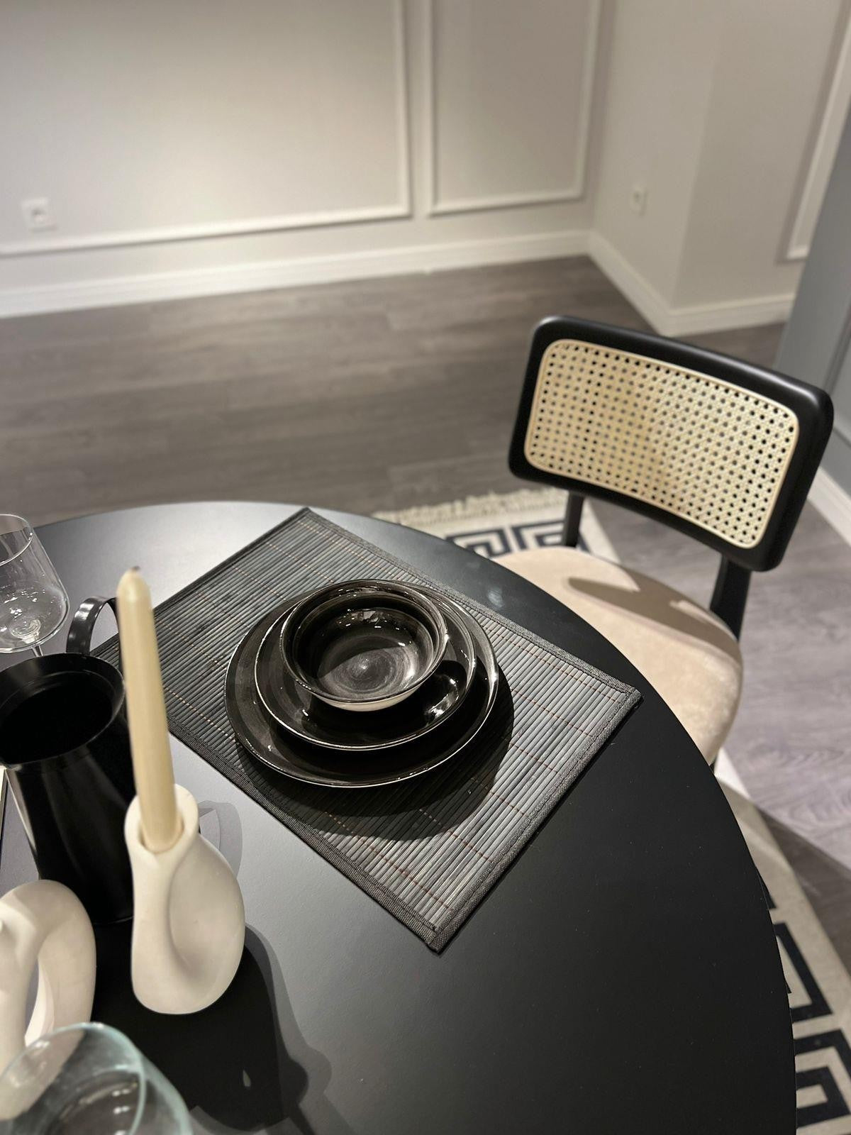 Μαύρο Τραπέζι Κουζίνας Τραπεζαρίας Ροτόντα 100 εκ διάμετρο με 4 Καρέκλες Σετ 117FRF1273