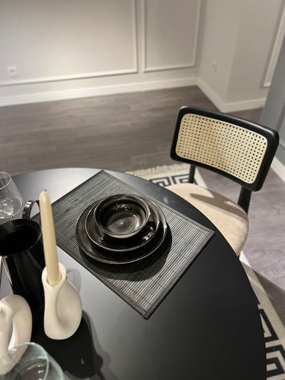 Μαύρο Τραπέζι Κουζίνας Τραπεζαρίας Ροτόντα 100 εκ διάμετρο με 4 Καρέκλες Σετ 117FRF1273