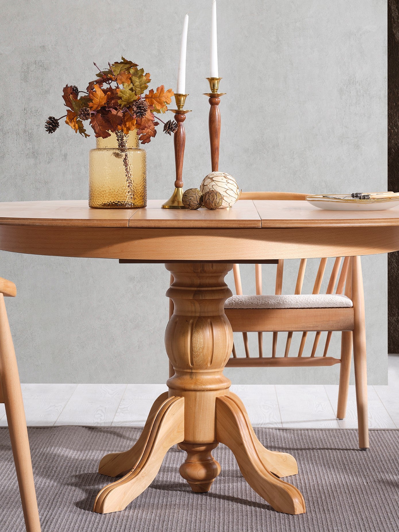 Τραπέζι Κουζίνας Τραπεζαρίας Ροτόντα Επεκτεινόμενη από 118-158 εκ Φυσικό Χρώμα Ξύλου 117FRF1403