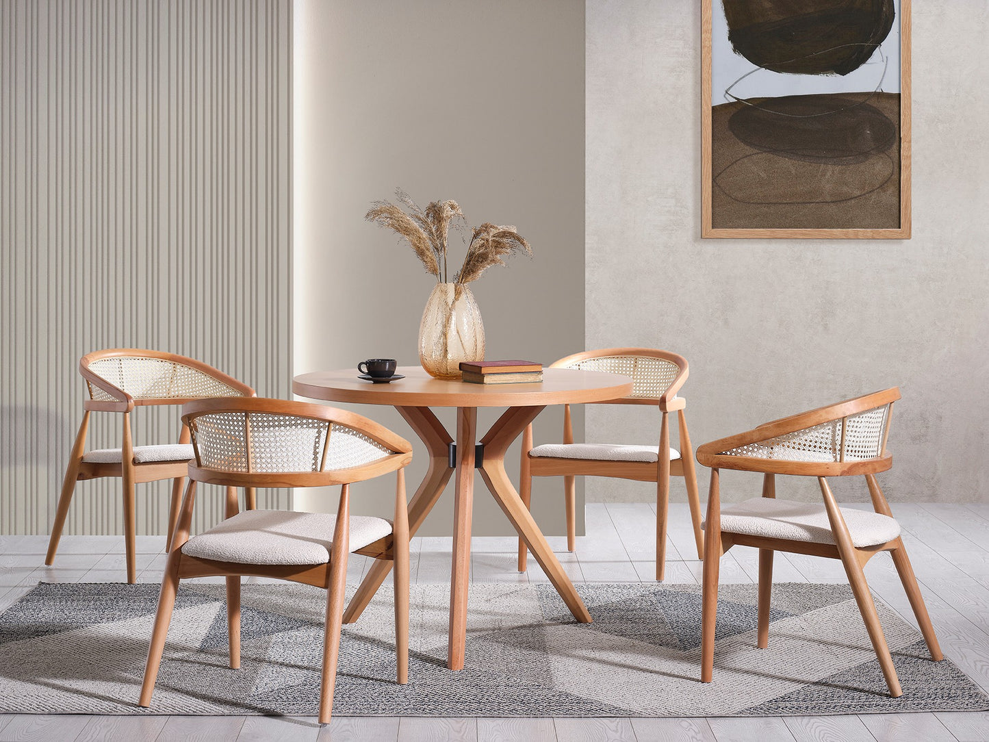 Τραπέζι Κουζίνας Τραπεζαρίας και Με 4 Καρέκλες σετ Στρόγγυλο 100 εκ Ροτόντα Μασίφ Ξύλο και MDF Οξυά 117FRF1410