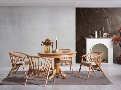 Τραπέζι Κουζίνας Τραπεζαρίας Στρόγγυλο 118 εκ Επεκτεινόμενο 158 εκ με 4 Καρέκλες Σετ 117FRF1503