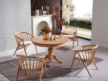 Τραπέζι Κουζίνας Τραπεζαρίας Στρόγγυλο 118 εκ Επεκτεινόμενο 158 εκ με 4 Καρέκλες Σετ 117FRF1503