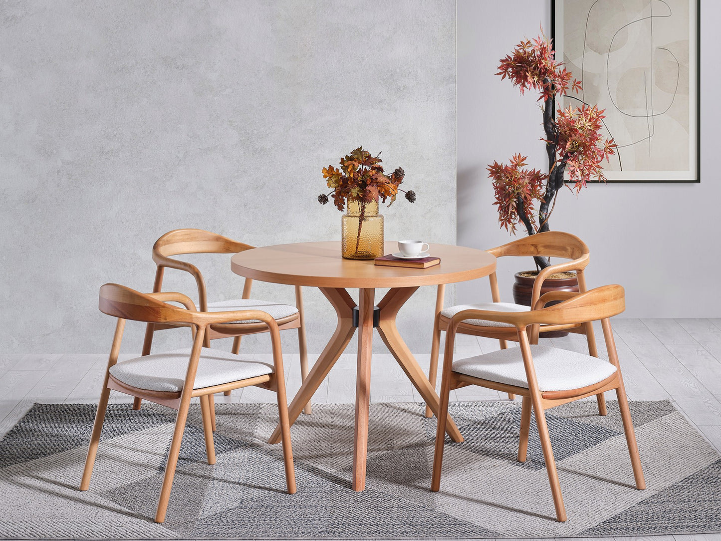 Τραπέζι Κουζίνας Τραπεζαρίας Ροτόντα 100 εκ διάμετρο με 4 Καρέκλες Μπουκλέ Σετ 117FRF1504