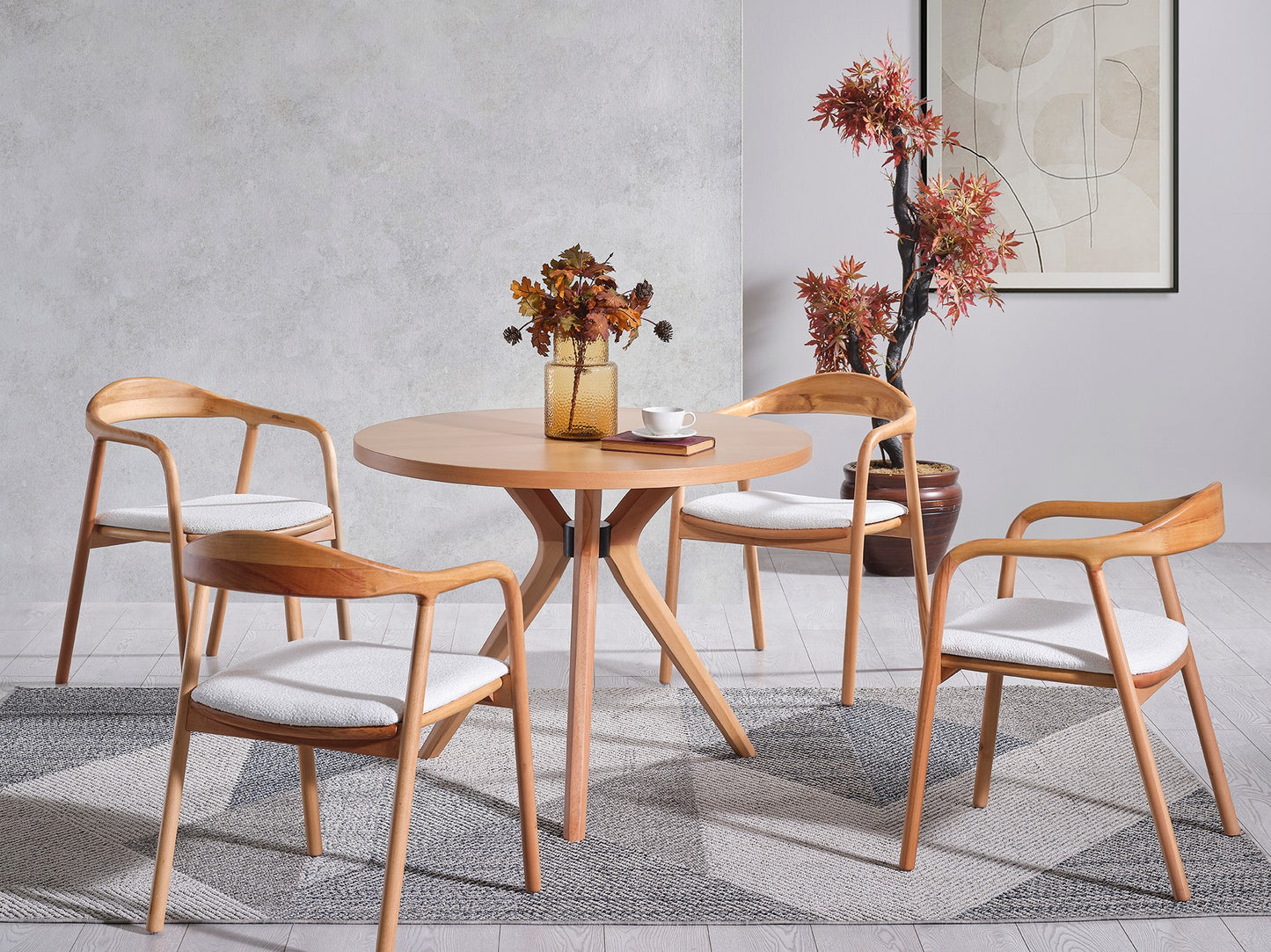 Τραπέζι Κουζίνας Τραπεζαρίας Ροτόντα 100 εκ διάμετρο με 4 Καρέκλες Μπουκλέ Σετ 117FRF1504