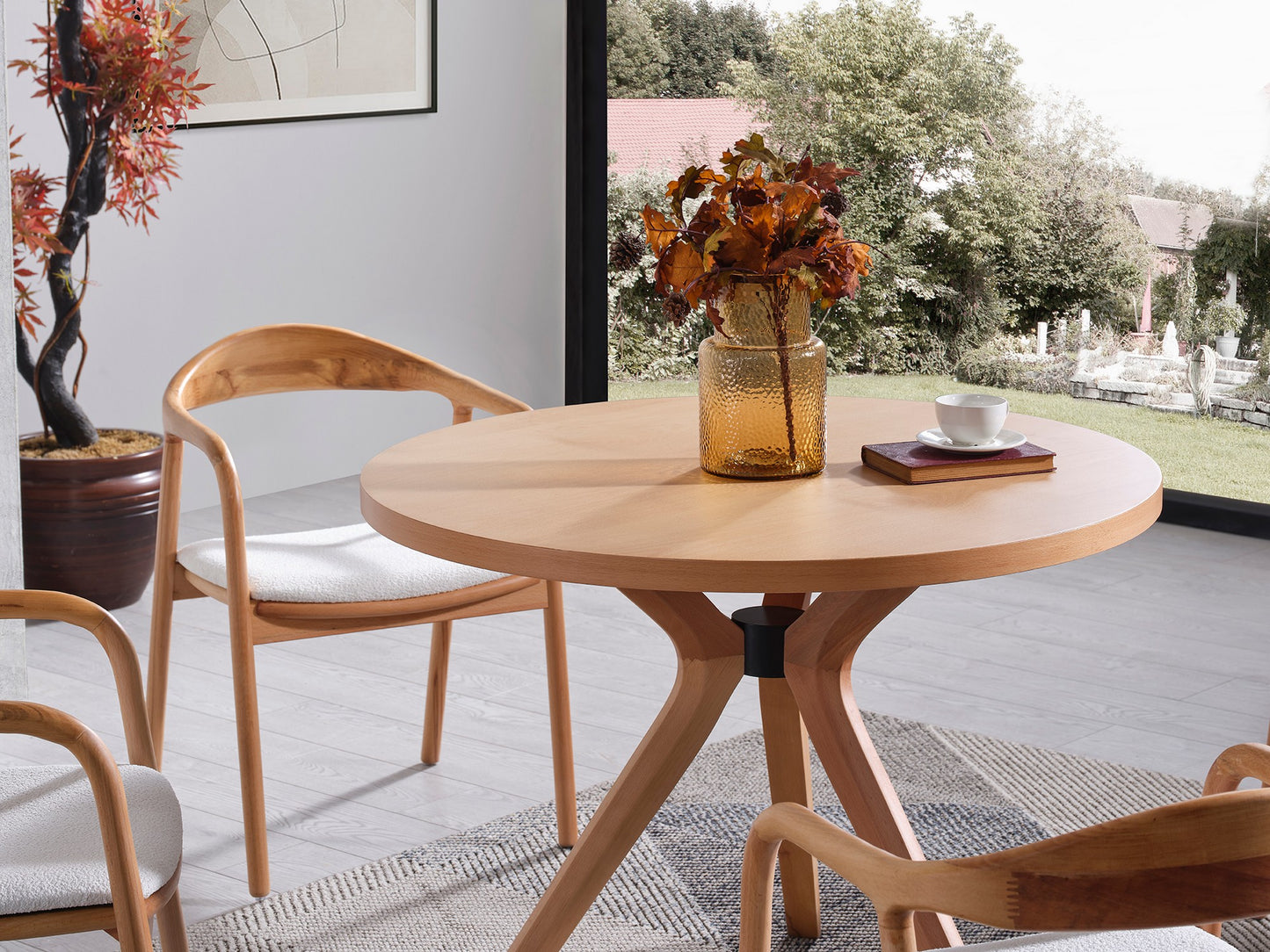 Τραπέζι Κουζίνας Τραπεζαρίας Ροτόντα 100 εκ διάμετρο με 4 Καρέκλες Μπουκλέ Σετ 117FRF1504