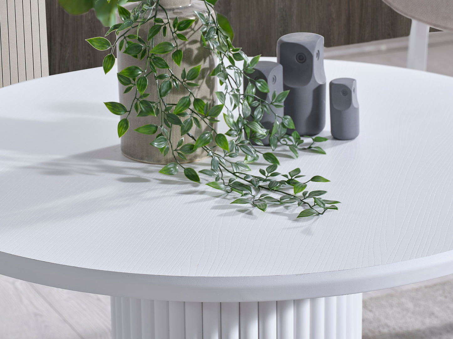 Λευκό Τραπέζι Κουζίνας Τραπεζαρίας Ροτόντα 100 εκ διάμετρο με 4 Καρέκλες Σετ 117FRF1512