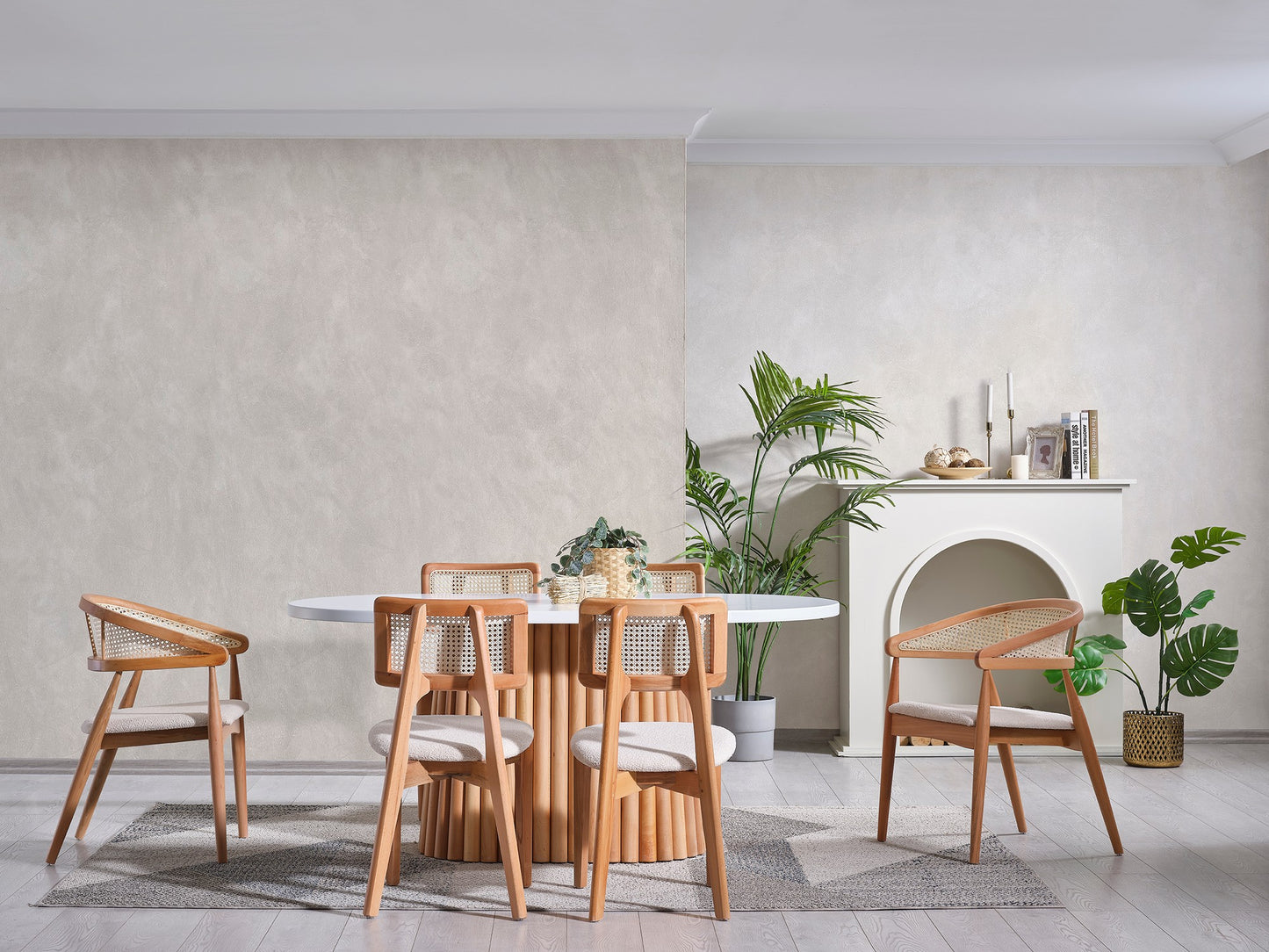 Τραπέζι Κουζίνας Τραπεζαρίας 170x90 με 6 Καρέκλες Σετ Φυσικό και Λευκό 117FRF1513