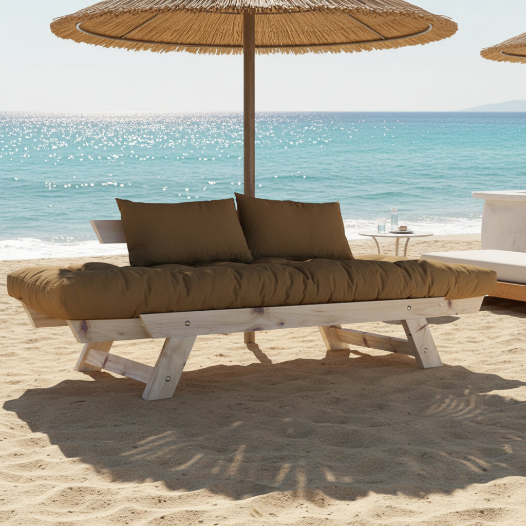 Ξύλινος Καναπές Κήπου Διθέσιος με Μαξιλάρια Αδιάβροχα Φυσικό και Κάμελ 120PLT1113