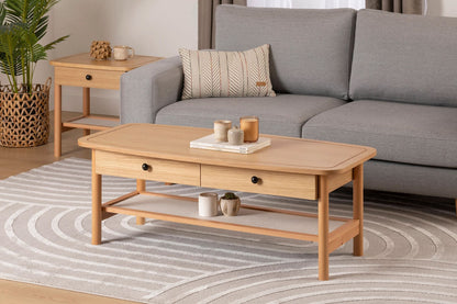 Τραπεζάκι Σαλονιού Καθιστικού Boho Φυσικό Χρώμα με 2 Συρτάρια 120x55x45 εκ 141HWR1104