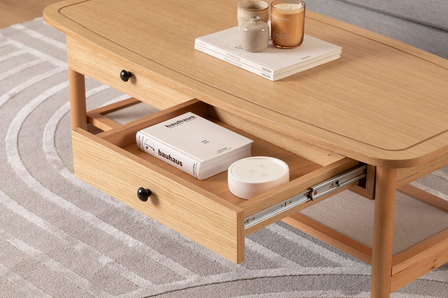 Τραπεζάκι Σαλονιού Καθιστικού Boho Φυσικό Χρώμα με 2 Συρτάρια 120x55x45 εκ 141HWR1104