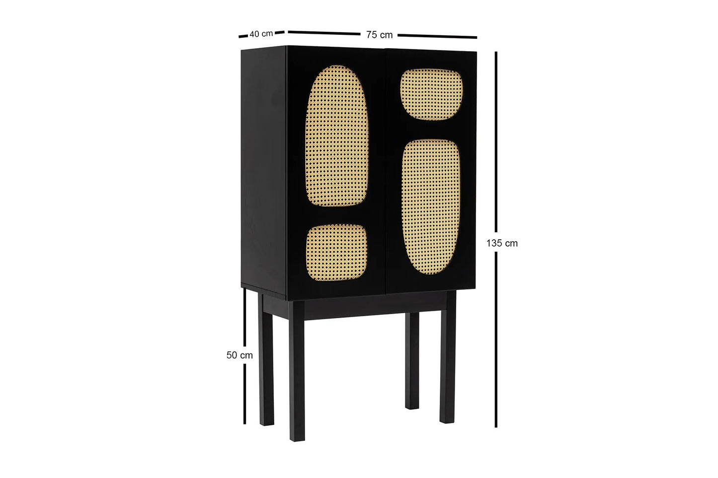 Ψηλό Ντουλάπι Μπουφές Κονσόλα Ντουλάπι με Συρτάρι Boho Μαύρο 141HWR1116