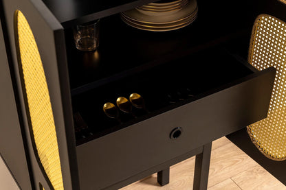 Ψηλό Ντουλάπι Μπουφές Κονσόλα Ντουλάπι με Συρτάρι Boho Μαύρο 141HWR1116