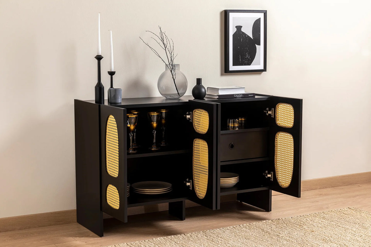 Κονσόλα Εισόδου Μπουφές Ντουλάπι Boho Μαύρο 120x40x80 εκ 141HWR1117