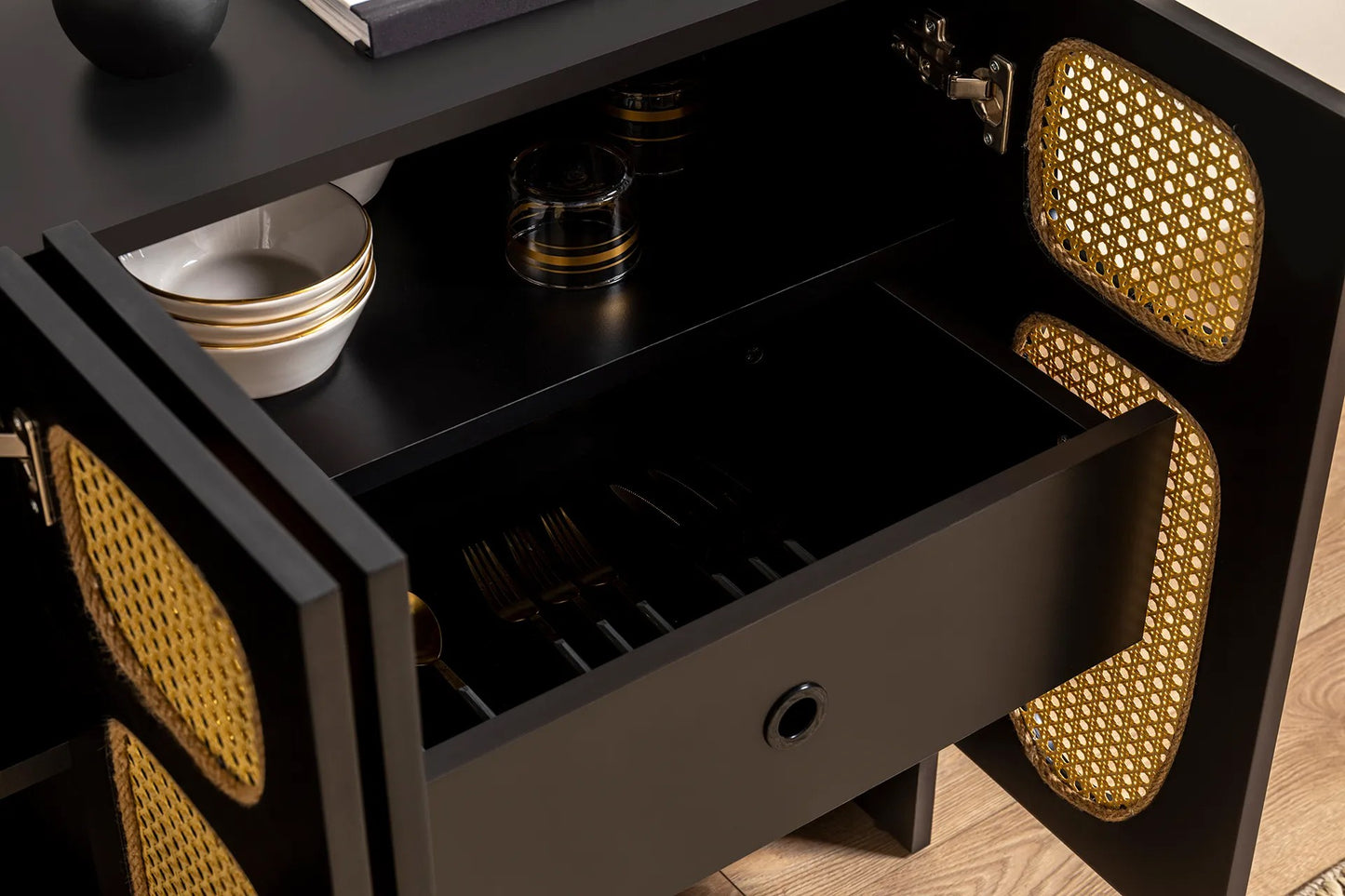 Κονσόλα Εισόδου Μπουφές Ντουλάπι Boho Μαύρο 120x40x80 εκ 141HWR1117