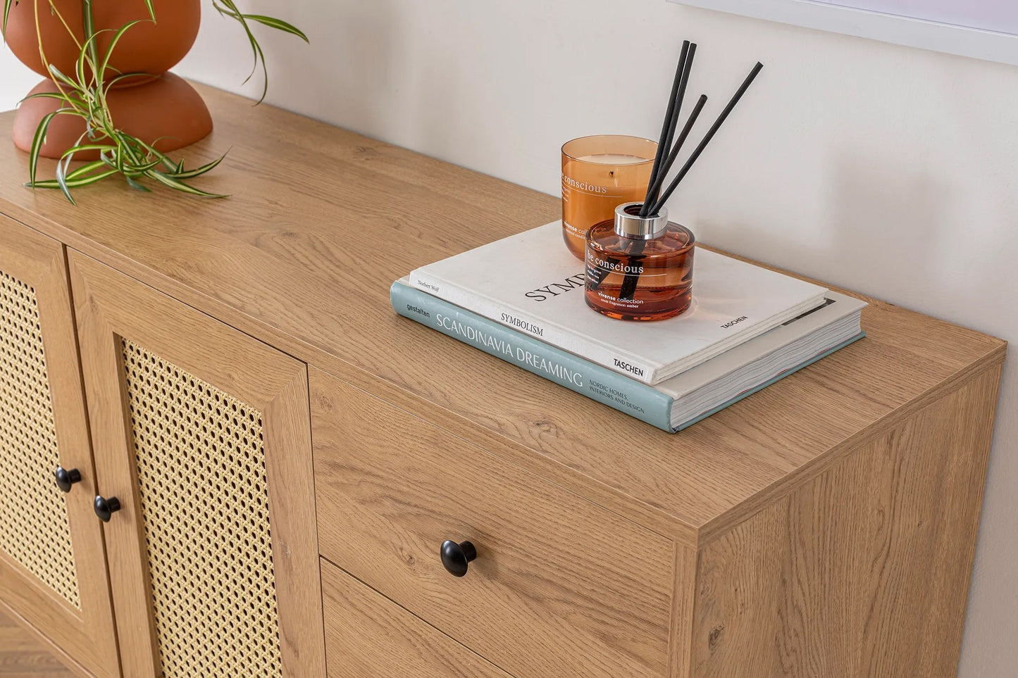 Κονσόλα Εισόδου Μπουφές Boho Με Συρτάρια και Ντουλάπι Φυσικό Χρώμα 120x90x40 εκ 141HWR1125