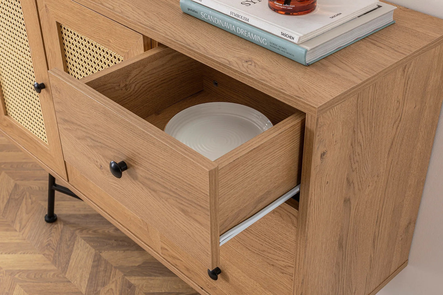 Κονσόλα Εισόδου Μπουφές Boho Με Συρτάρια και Ντουλάπι Φυσικό Χρώμα 120x90x40 εκ 141HWR1125