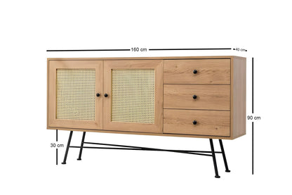 Κονσόλα Εισόδου Μπουφές Boho Με Συρτάρια και Ντουλάπι Φυσικό και Μαύρο Χρώμα 160x90x40 εκ