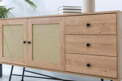 Κονσόλα Εισόδου Μπουφές Boho Με Συρτάρια και Ντουλάπι Φυσικό και Μαύρο Χρώμα 160x90x40 εκ