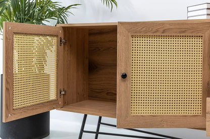 Κονσόλα Εισόδου Μπουφές Boho Με Συρτάρια και Ντουλάπι Φυσικό και Μαύρο Χρώμα 160x90x40 εκ