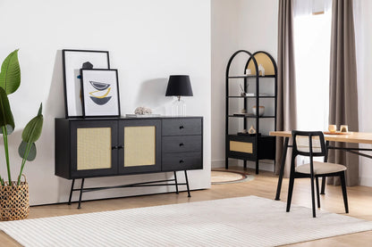 Κονσόλα Εισόδου Μπουφές Boho Με Συρτάρια και Ντουλάπι Φυσικό και Μαύρο Χρώμα 160x90x40 εκ