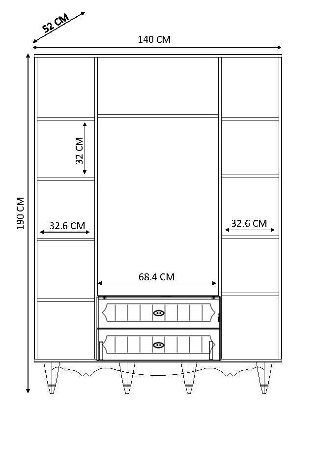 Ντουλάπα 140x190x52 εκ Ματ Λευκό 167RAB1178