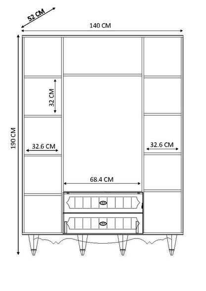 Ντουλάπα 140x190x52 εκ Ματ Λευκό 167RAB1178