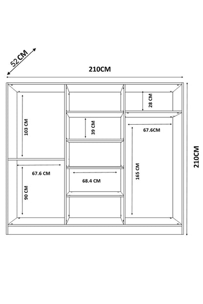 Ντουλάπα 210x210x52 εκ Ματ Λευκό 167RAB1188