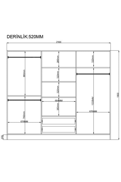 Ντουλάπα 210x180x52 εκ Ματ Λευκό 167RAB1189