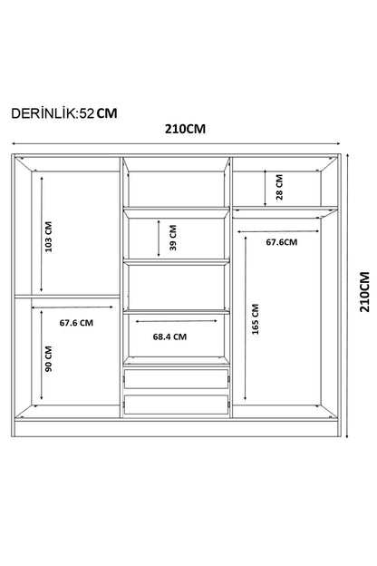 Ντουλάπα 210x210x52 εκ Ματ Λευκό 167RAB1200